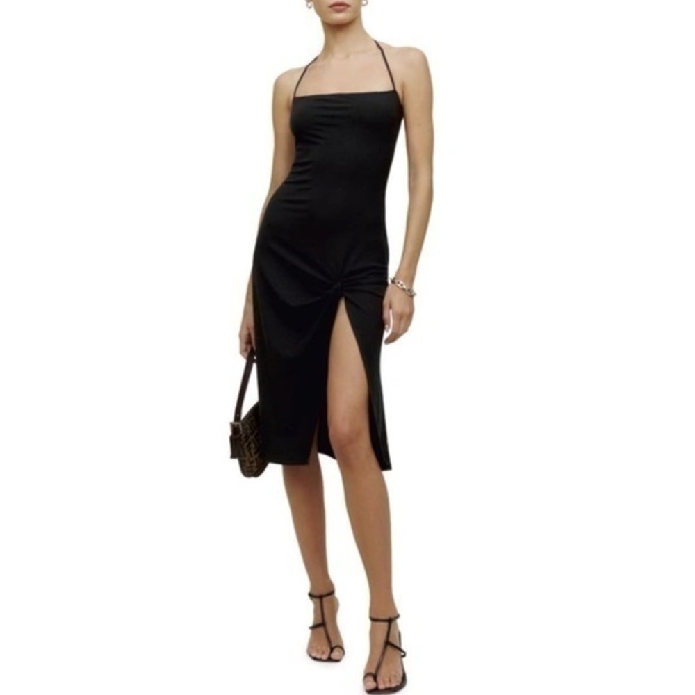 Reformation Hi Lo Rib Halter Dress